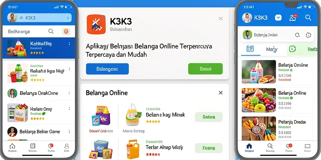 Tampilan antarmuka aplikasi K3K3 untuk belanja online.