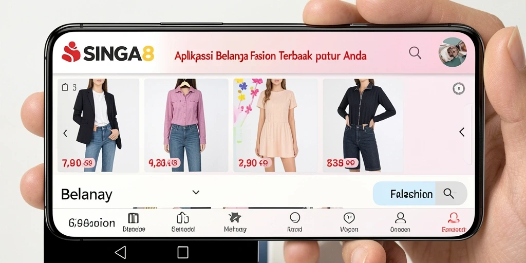 Antarmuka SINGA8 yang stylish dan fungsional untuk belanja fashion.